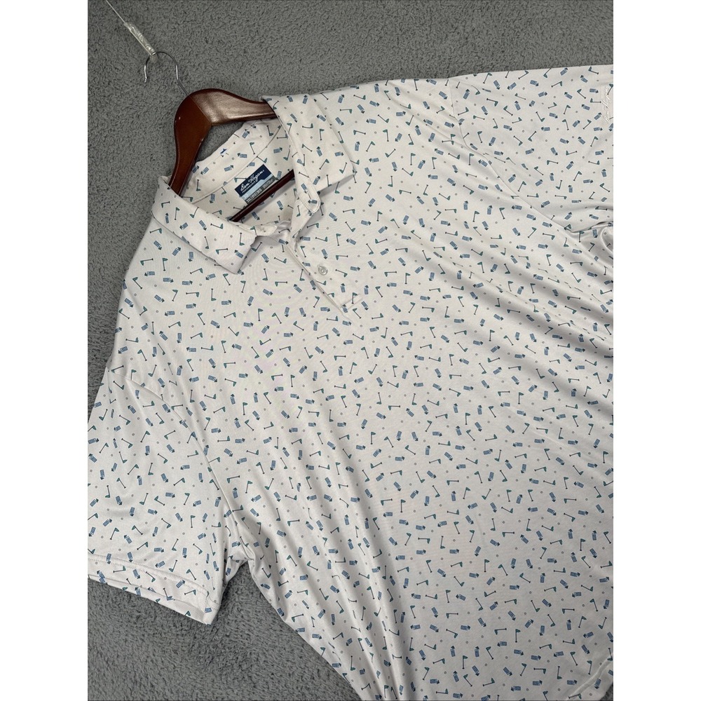Ben Hogan Performance Polo Shirt Mens 3XL White Blue Cocktail Flag Print Golf